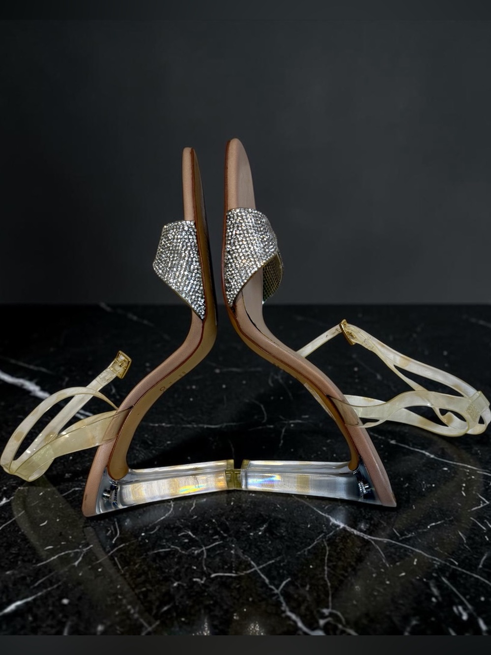 Aldo 4” transparent block heels, Square Peep Toes, Ankle strap, Cinderella Shoes